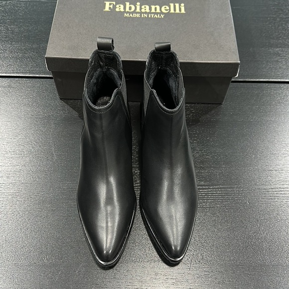 Fabianelli Chelsea Pointy Toe Black Leather Bootie - 8 - Picture 5 of 8